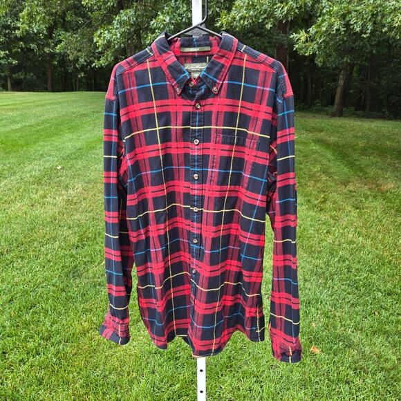 Eddie Bauer Flannel Shirt Relaxed Fit Red Plaid Buttondown size Large Tall - Picture 1 of 7